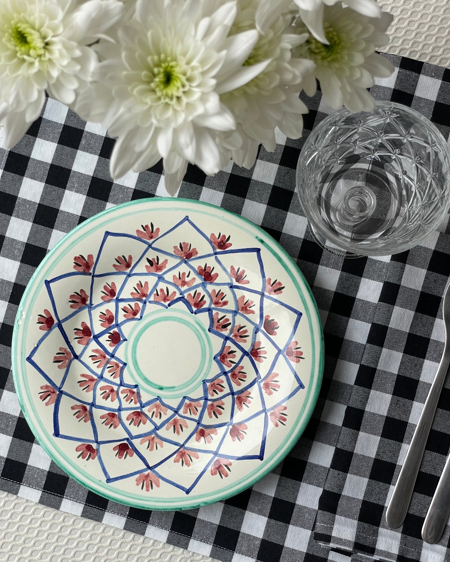 Mantel Individual Vichy Negro & Flores