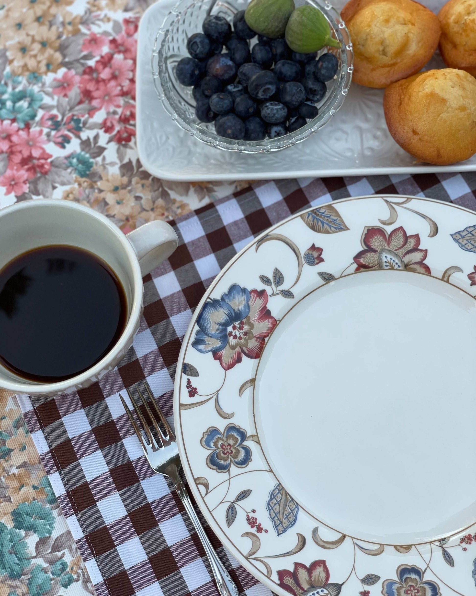 Mantel Individual Vichy Chocolate & Flores