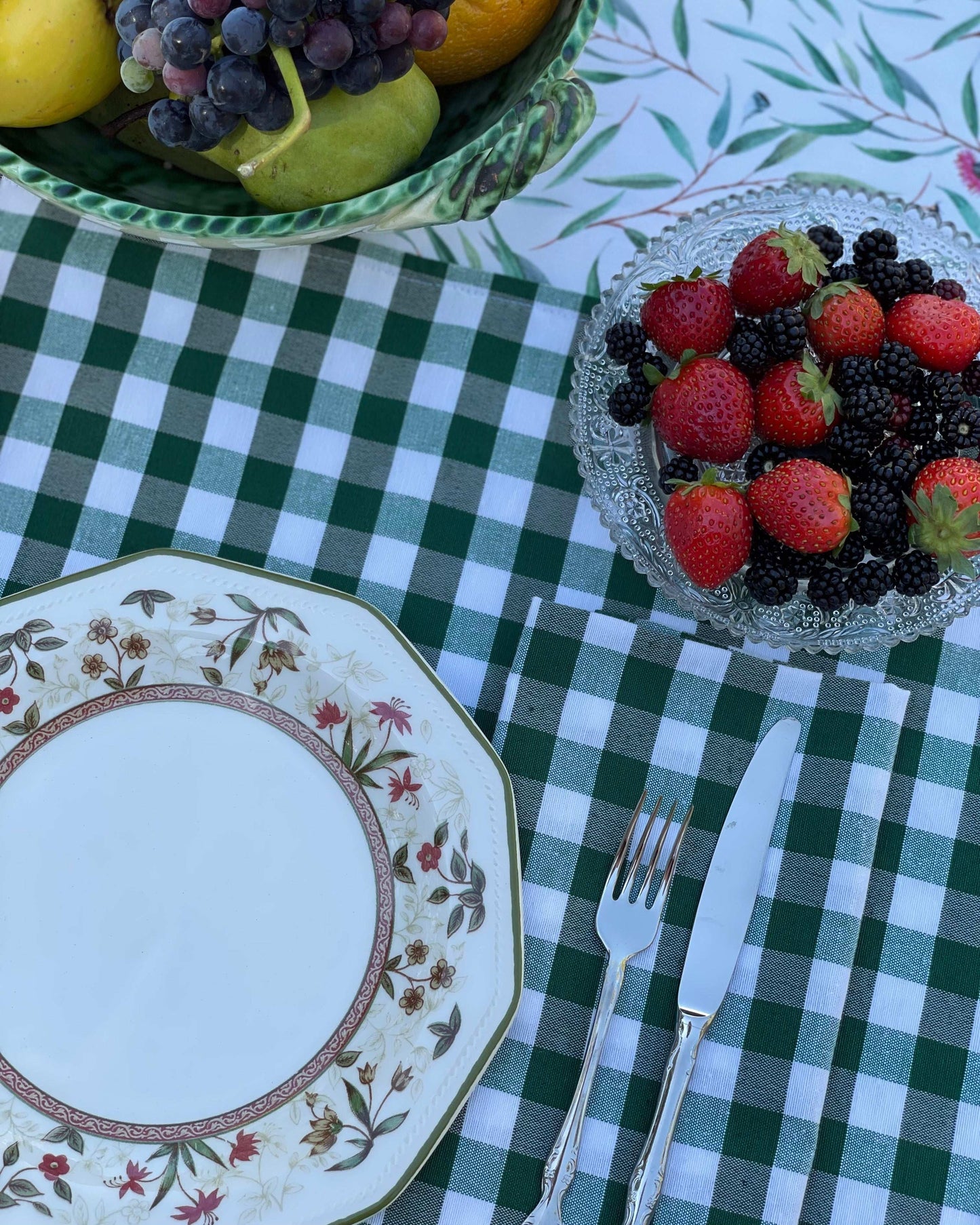 Mantel Individual Vichy Verde & Flores